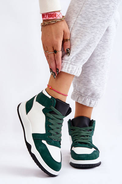 Vysoké dámske športové topánky, biele a zelené tenisky povesti