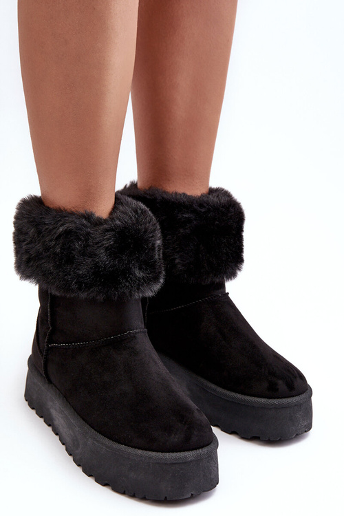 Dámske snehové topánky s čiernymi dažďami kožušina