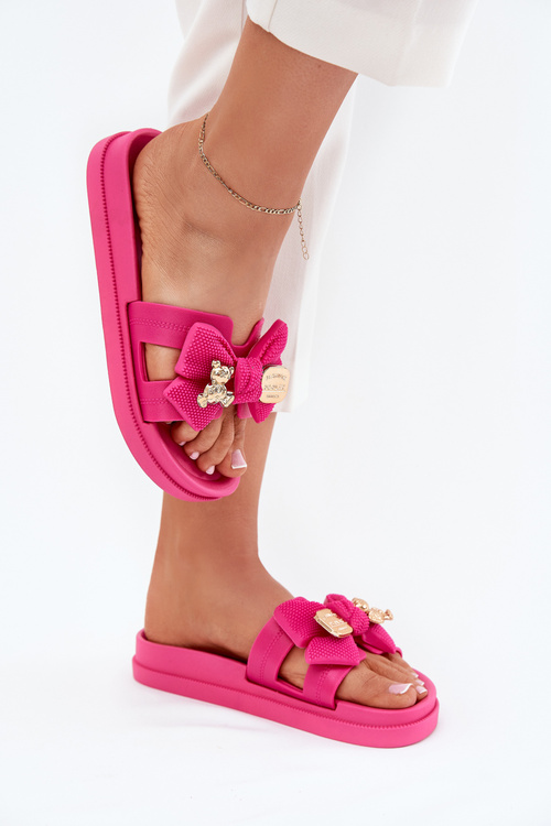 Dámske Šľapky S Mašľou A Zlatou Brošňou Fuchsie Lynara