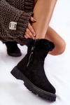 Semišové Boty S Kožešinou Na Zip Černé Rezan 