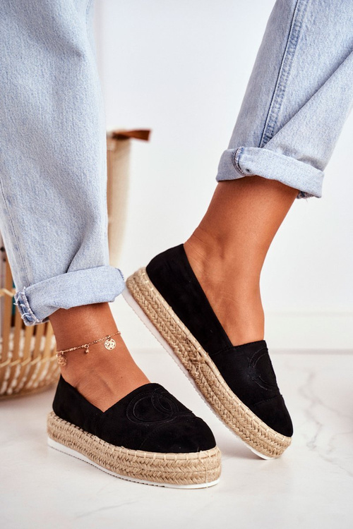 Dámske espadrilles husté ľan jediné čierne febi