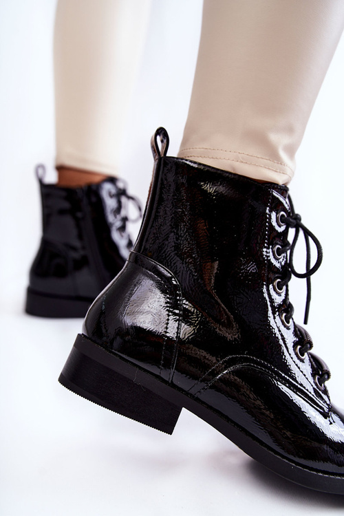 Klasické lakované dámské teplé boty černé Grimma