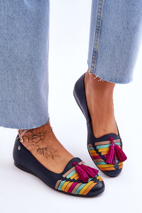 Kožené baleríny s okrajmi Maciejka 04016-17 Navy modrá