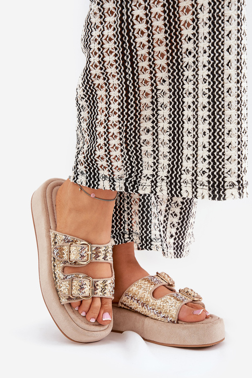 Dámské Sandały Na Platformě S Přezkami A Pleteninou Khaki Limme