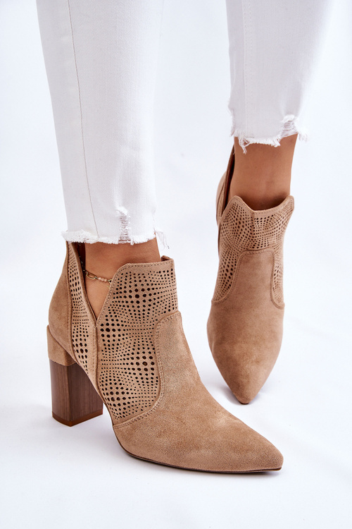 Openwork semišové vysoké podpätky béžová leanna