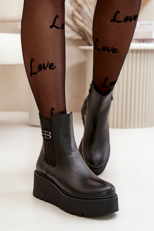 Zazoo 60498 Dámské Botky Chelsea Na Platformě A Klínu Černé