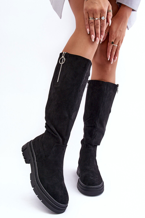 Black Nesina Suede Boots s plochými podpätkami a platformou