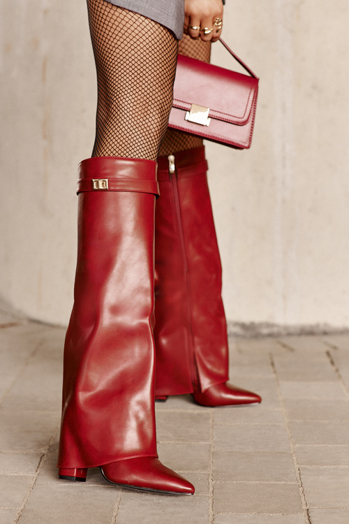 Dámske Eko Kožené Čižmy S Otočeným Zvrškom Na Opätku Bordové Avamora