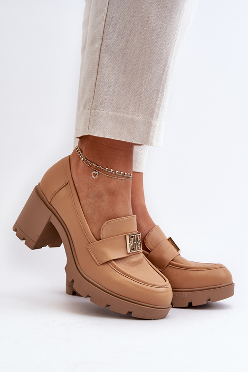 Dámské polobotky na robustním podpatku s ozdobou Camel Ranunca