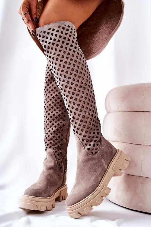 Semišové prolamované boty Světle hnědé Kallede