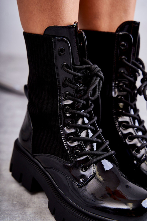 Dámské  Lakované Boty S Ponožkami černé Abigail