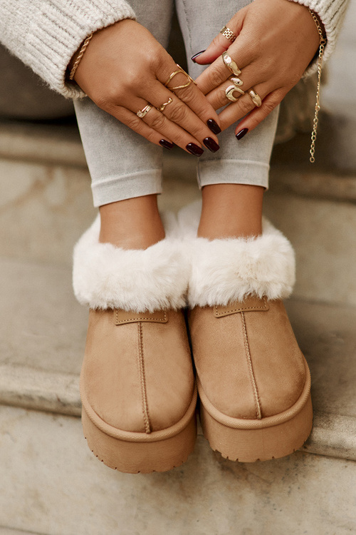 Sněhule S Nízkým Svrškem S Kožíškem Na Platformě Eko Semiš Camel Neathoria