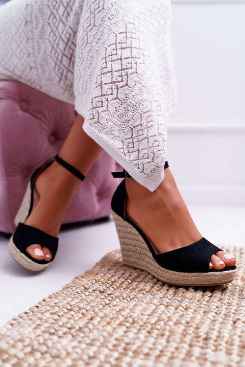 Dámske sandále na klinoch Espadrilles Black Tramme