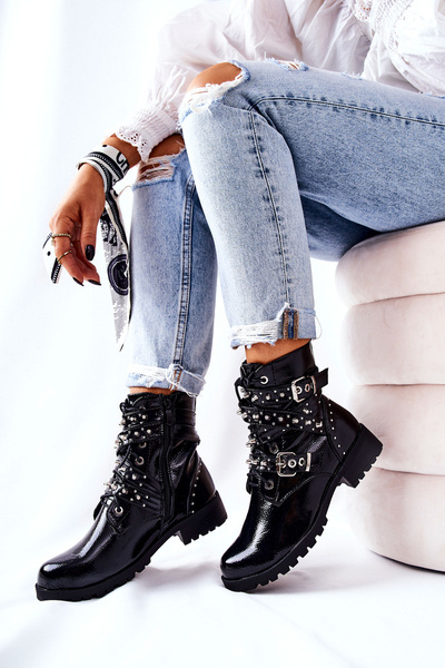 Čierne kožené topánky kefherine s pruhmi