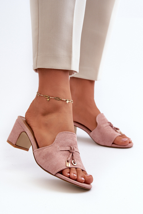 Dámské sandály s podpatkem z ekokože růžové Jemenna