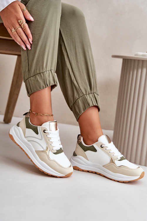 Dámske Sneakersy Na Platforme Z Eko Kože Béžovo-Zelené Issatta