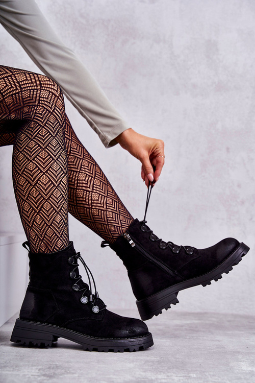 Dámské Semišove teplé boty s žebrovaným černe helia