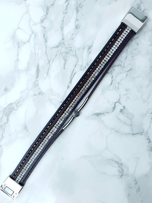 Dámský náramek kožený řemínek Zirkony černé Michiko