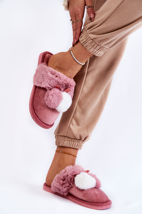 Dámské pantofle s bambulí a kožešinou Růžove Sahira
