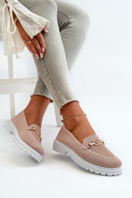 Dámske Mokasíny Na Plochej Päte S Zlatým Detailom Ružové Limentia