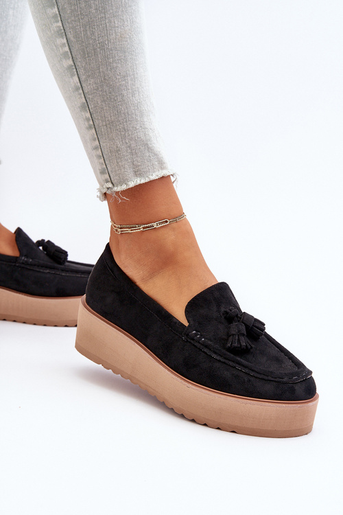 Dámské mokasíny na platformě s frčkami Černé Mialani