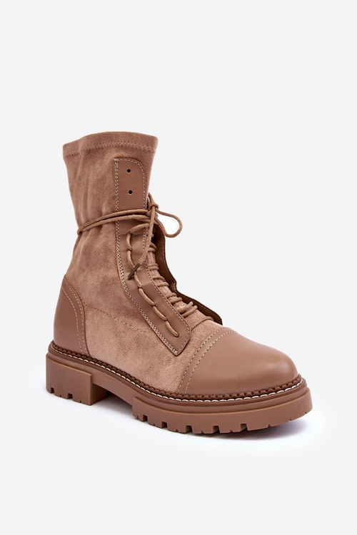 Dámské kožené boty s mašlí Bežové Marirla