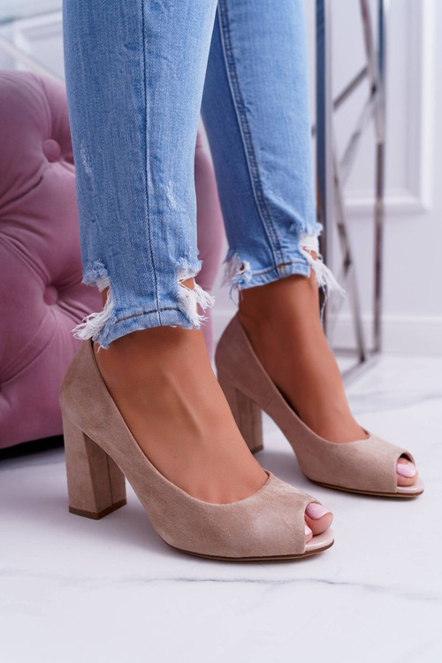 Dámské Lodičky Sergio Leone Peep Toe PB133 Béžové Fani