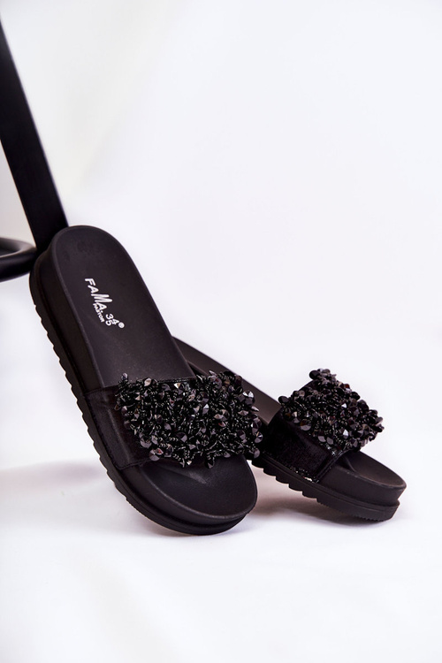 Dámské pantofle na platformě s ornamenty černá Almina