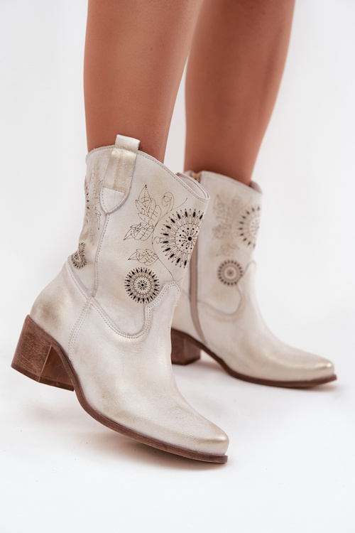 Semišové kožené dámske čižmy s otvorom na päte Zazoo 3844 zlaté opotrebované