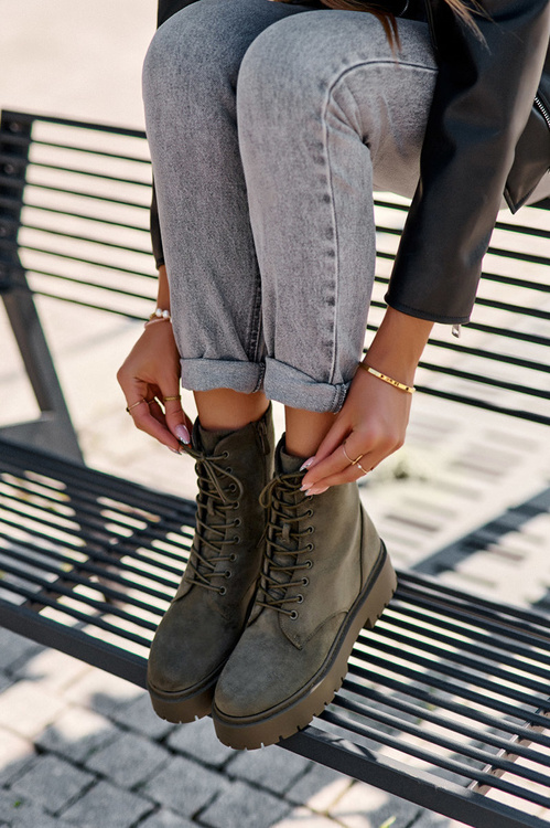 Damské Zamszové Botky Workery Zelené Dearia