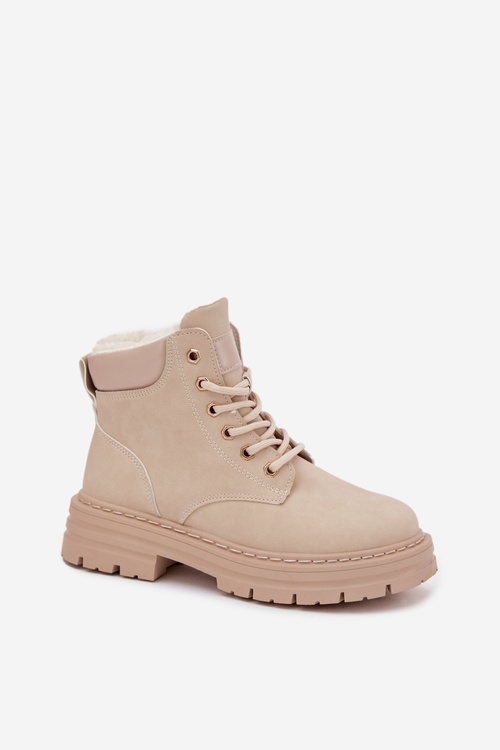 Dámske zimné topánky s kožušinou na zips svetlo béžové Tharika