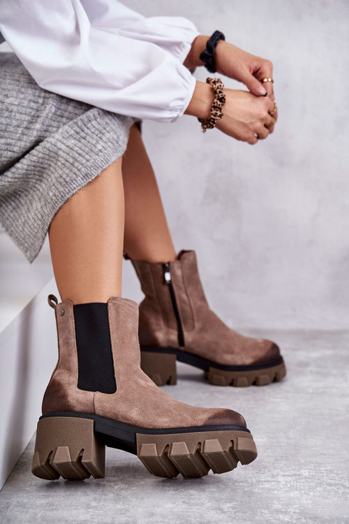 Dámske semišové topánky na platforme Beige lemar Hilde