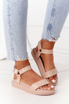 Sandále s prešívaním na plošine béžové otočenie Armund