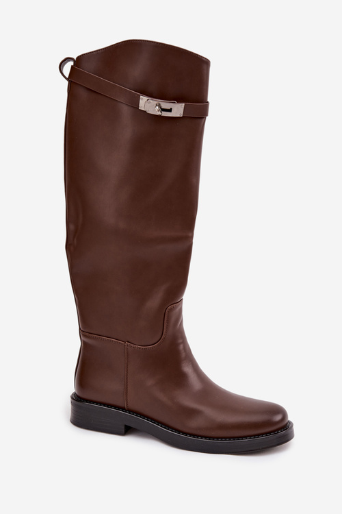 Dámske čižmy s ozdobným pásom z eko kože čokoládové Palisse