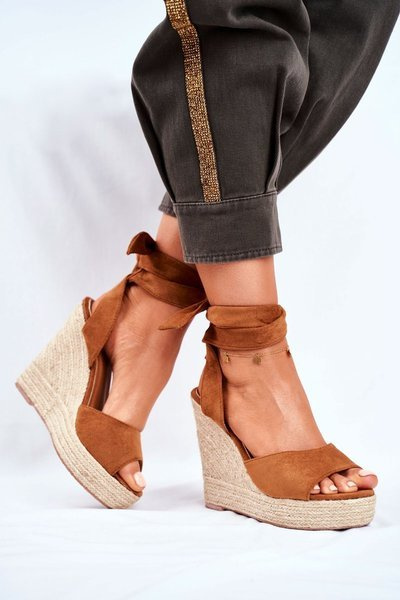 Dámské Sandály Na Klínu Šněrované Camel Belleza