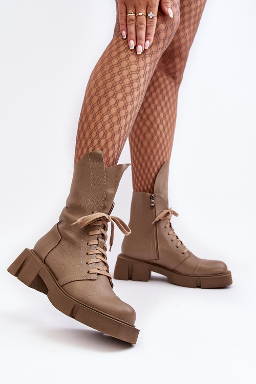 Dámske kožené topánky robotníci na masívnom byte 976A Dark Beige