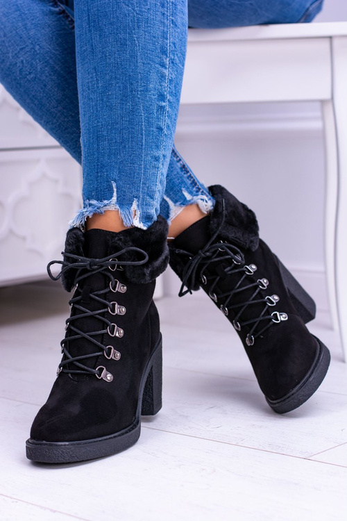 Černé dámské kotníkové boty s kožešiny Influence