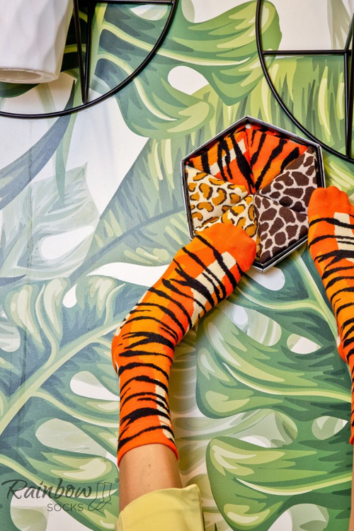 Duhové ponožky Motivy divokých zvířat Žirafa Panther Tiger 3 páry