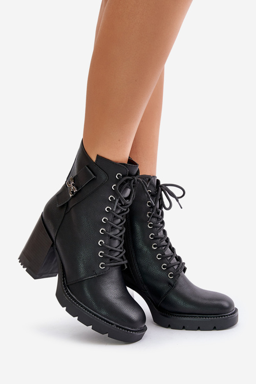 Zateplené boty na podpatku se zlatým detailem černé Ivarisse