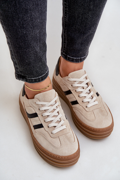 Semišové tenisky na platforme béžové Zazoo N1176