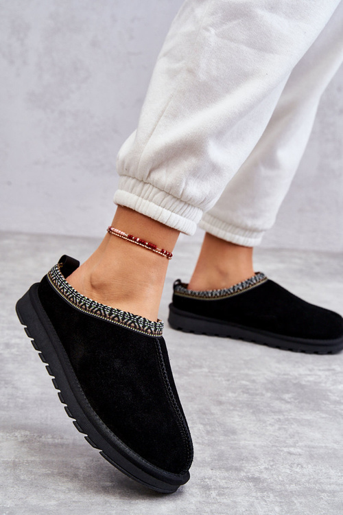 Dámské semišové pantofle s kožíškem černá Buffie