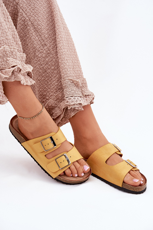 Dámske Sandále Na Korkovej Platforme S Prackou Žlté Evisolla