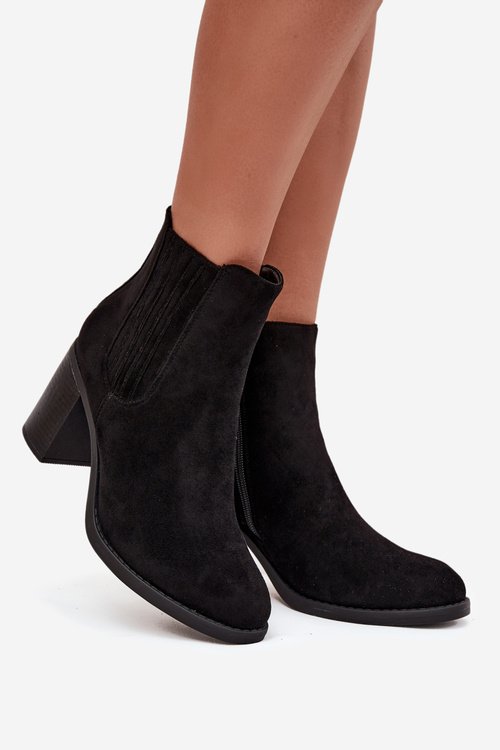 Zateplené dámske členkové topánky na sloupkovom podpätku čierne Brevina