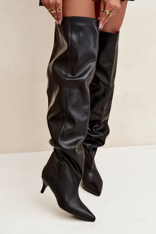 Poncho dámske čižmy na podpätku čierne Ysolienne