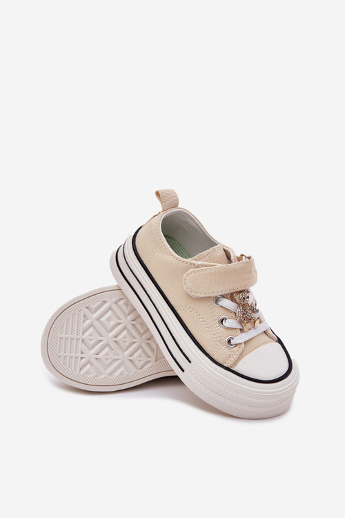 Dievčenské Tenisky So Zlatou Nášivkou Medveď Béžové Solena