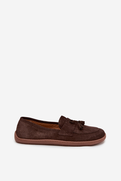 Kožené semišové mokasiny typu barefoot Zazoo 322 čokoládové