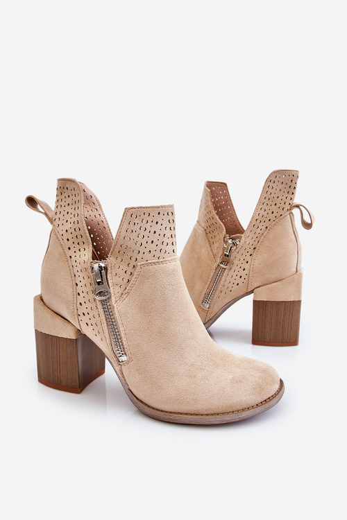 Semišové topánky na masívnom päte ľahkej béžovej béžovej camden