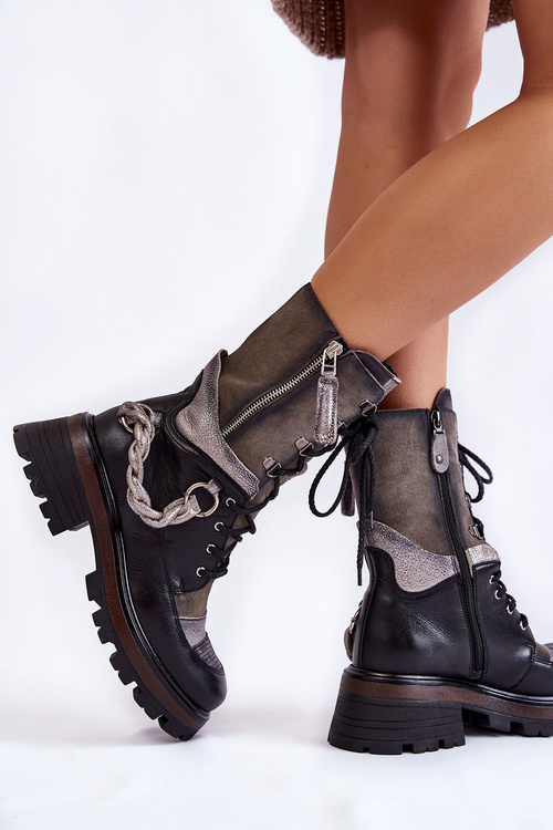 Kožené vysoké boty Workers Maciejka 05586-01 Černá a šedá