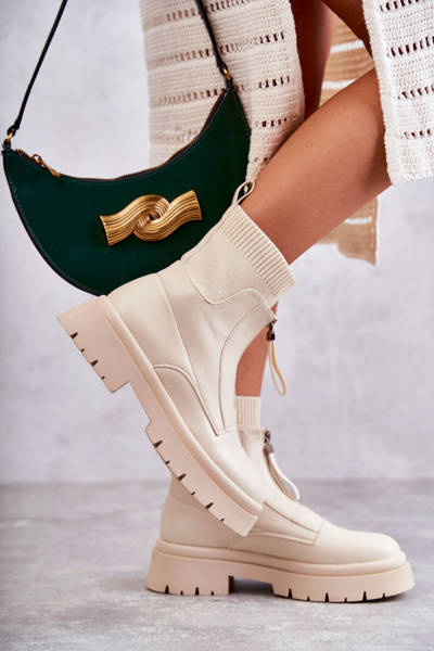 Dámské Ponožkové Kozačky Se Zipem Béžový Shelter