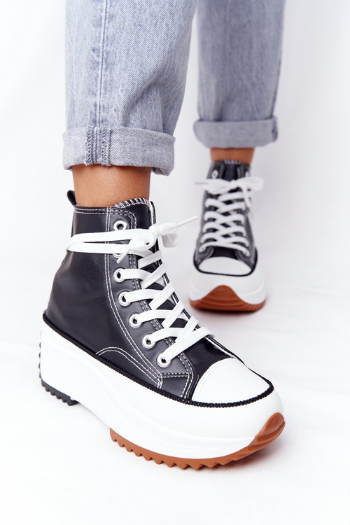 Kožené tenisky na platforme čiernej koučiu